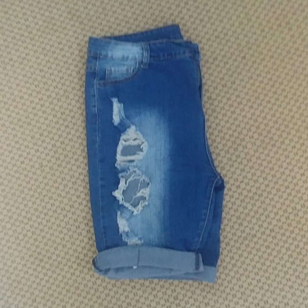 Distressed Denim Bermuda Shorts